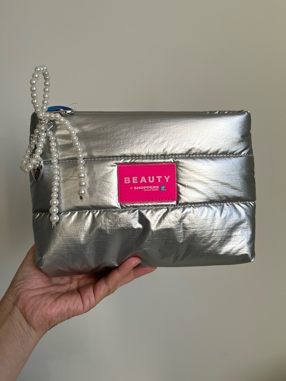 Silver Puffer Cosmetic Bag